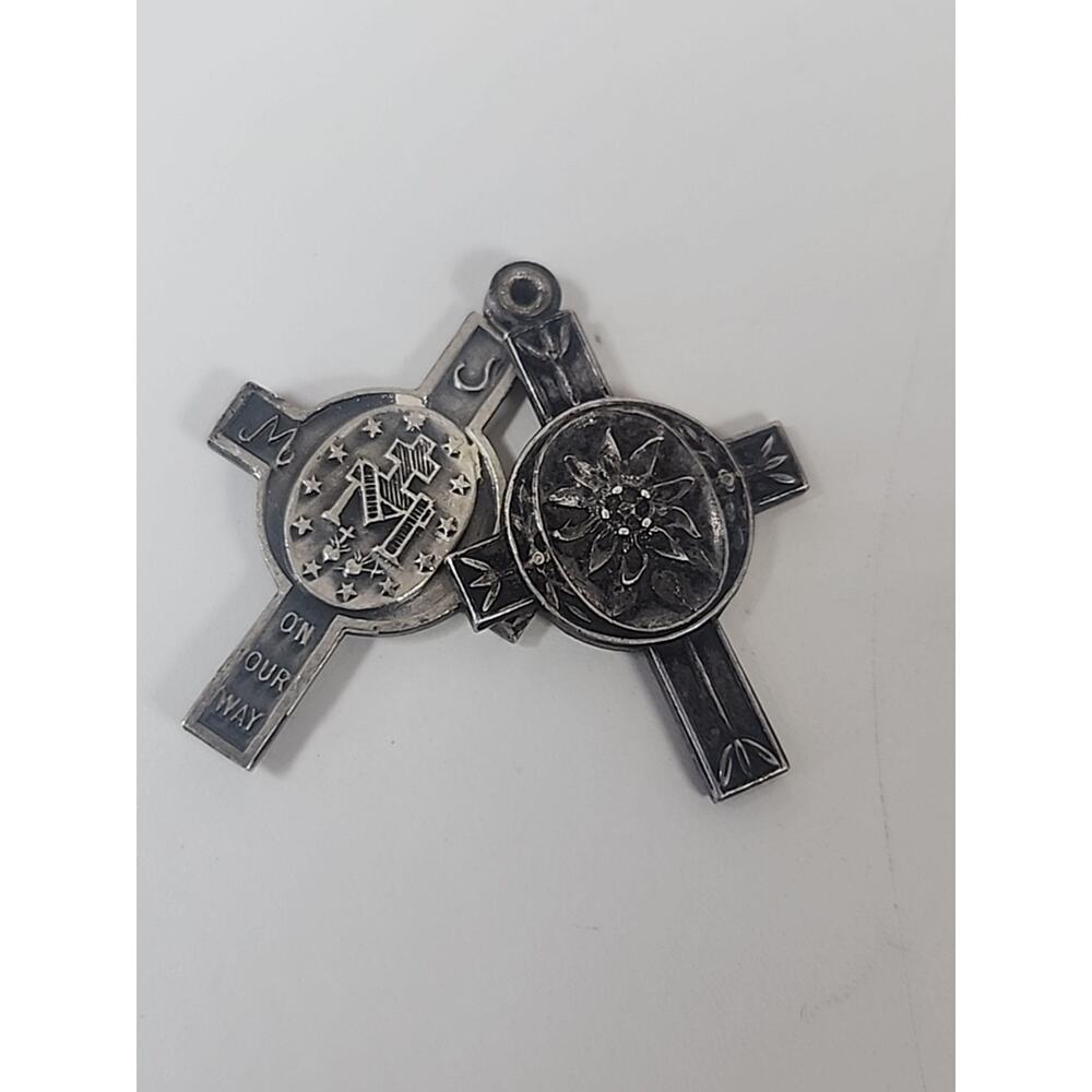 Fold-Out Cross with Our Lady of Mount Carmel, the Sacred Heart 925 Sterling